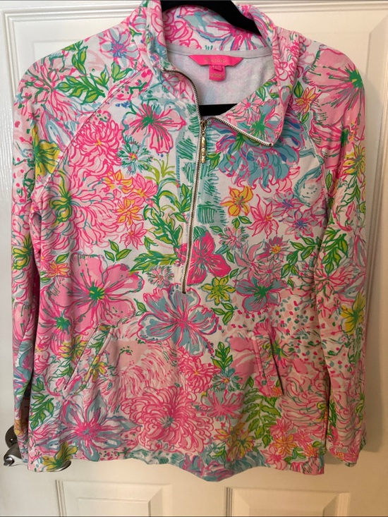 Lilly Pulitzer Sweaters - Lilly Pulitzer Pink Green Floral Half-Zip Sweater